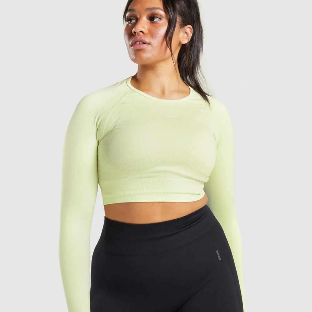 Gymshark Seamless Long Sleeve Crop Top Rare Light Chartreuse Cutout Back S